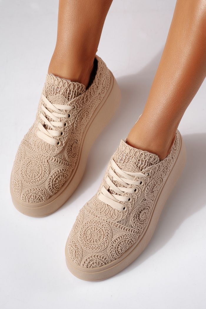 Дамски маратонки бежови от текстилен материал Loretta #24490