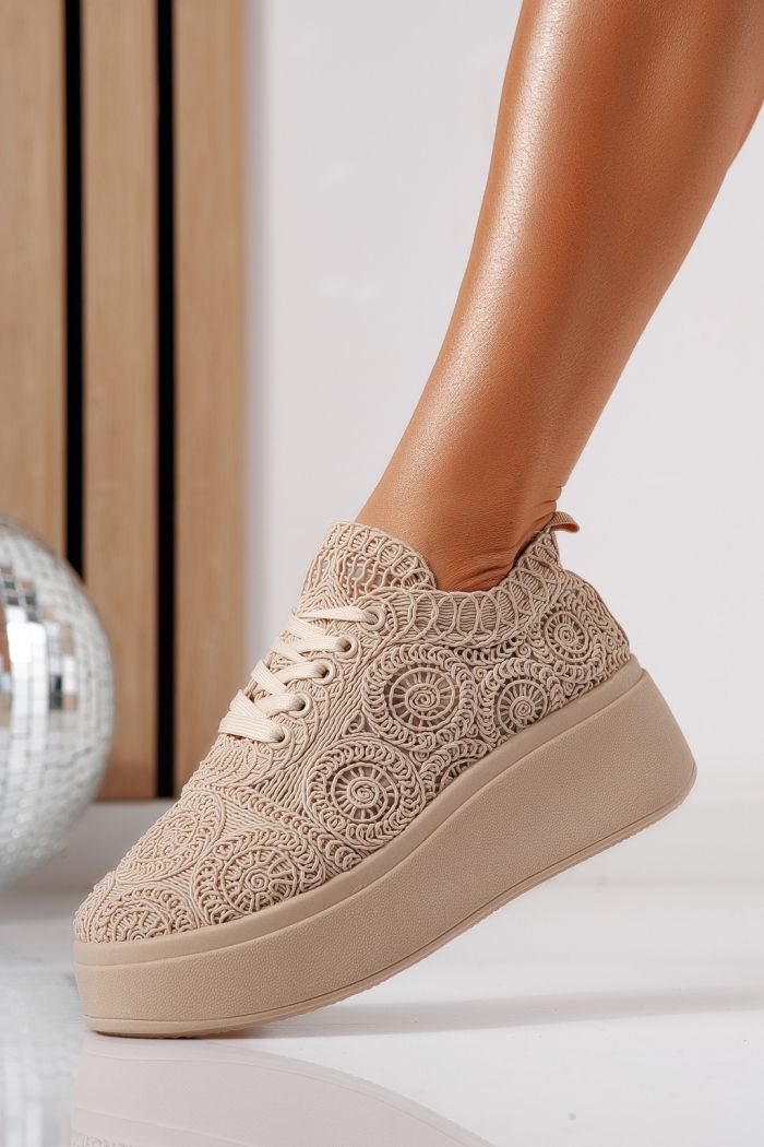 Дамски маратонки бежови от текстилен материал Loretta #24490