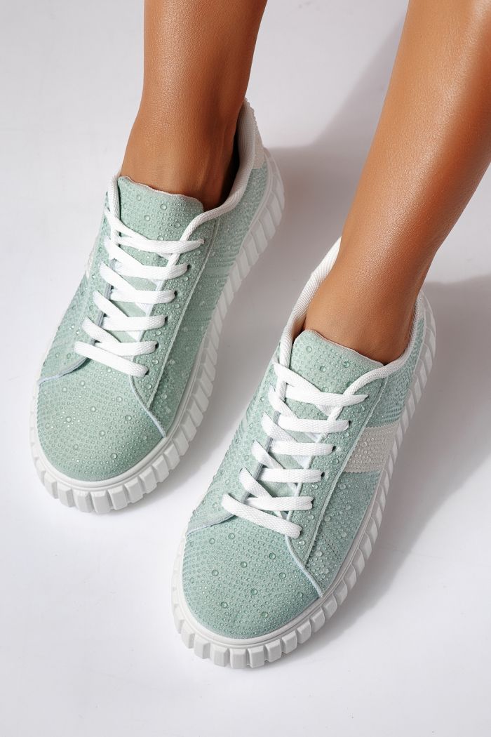 Дамски зелени велурени маратонки Loris #24404