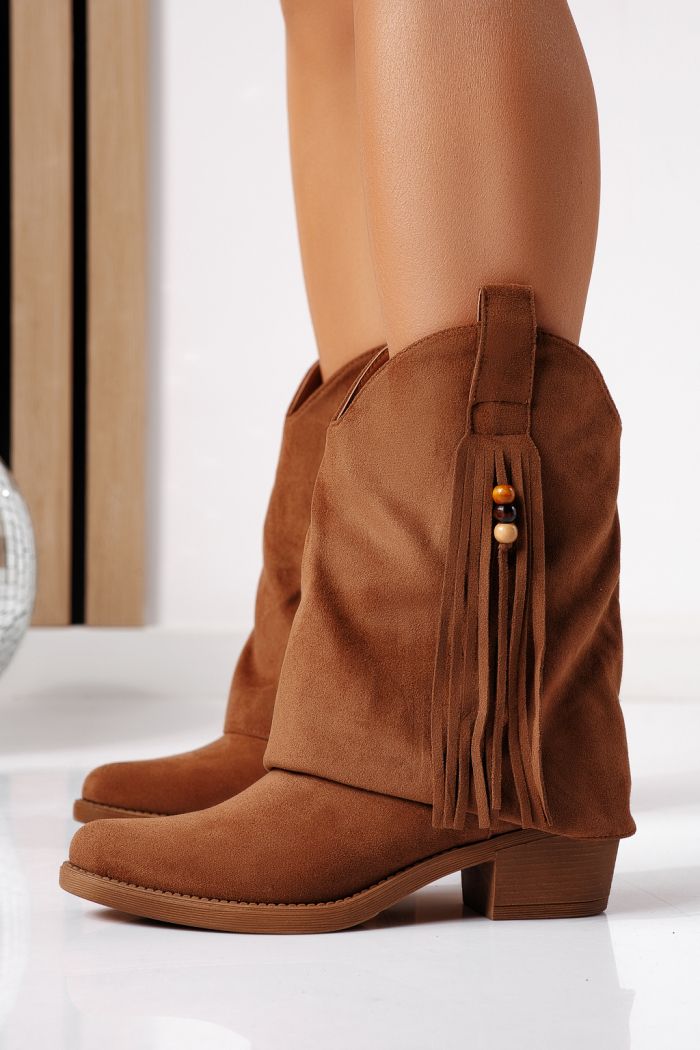 Дамски ботуши кафяви от обърната еко кожа Aliza #24418