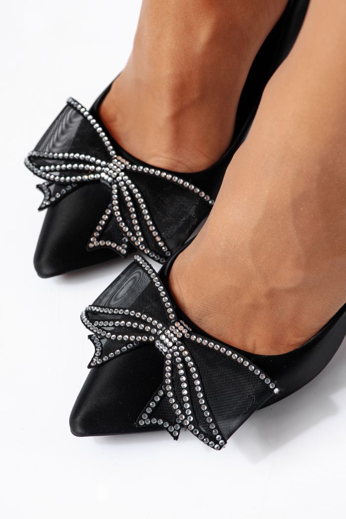 Дамски обувки с ток черни от сатен Ayala #24430