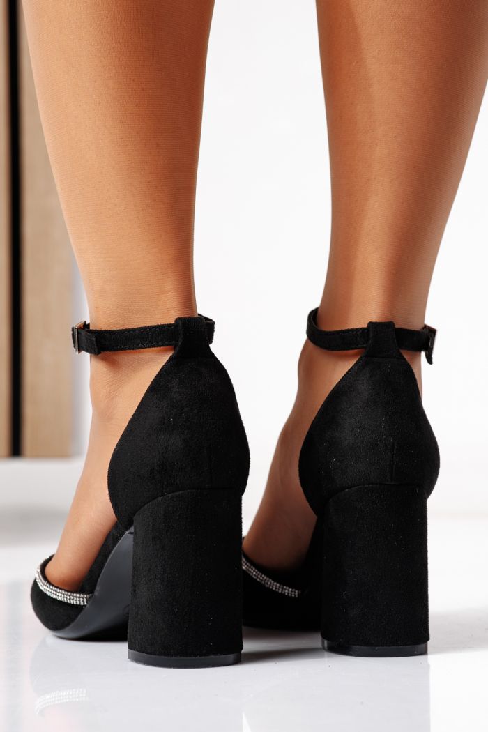 Дамски черни обувки на висок ток от екокожа Карина #24449