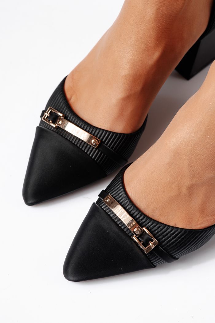 Дамски обувки с ток черни от еко кожа Amina #24424