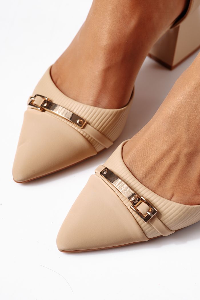 Дамски обувки с ток телесен цвят от еко кожа Amina #24422