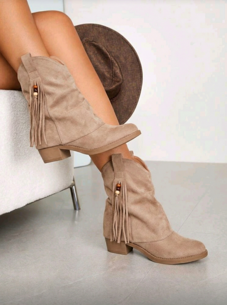 Дамски ботуши каки от обърната еко кожа Aliza #24420