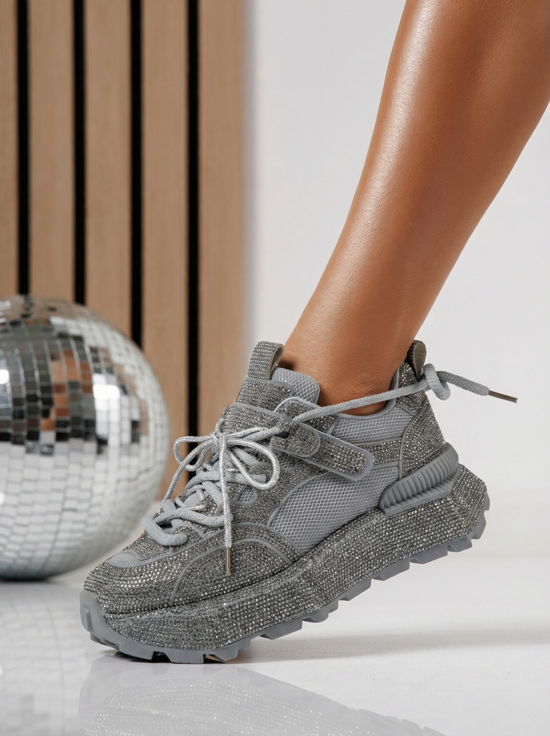 Дамски маратонки сиви от текстилен материал Ester #24510