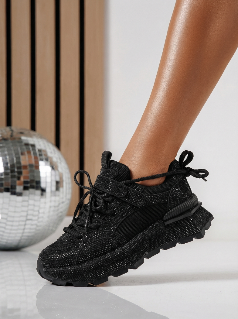 Дамски маратонки черни от текстилен материал Ester #24509