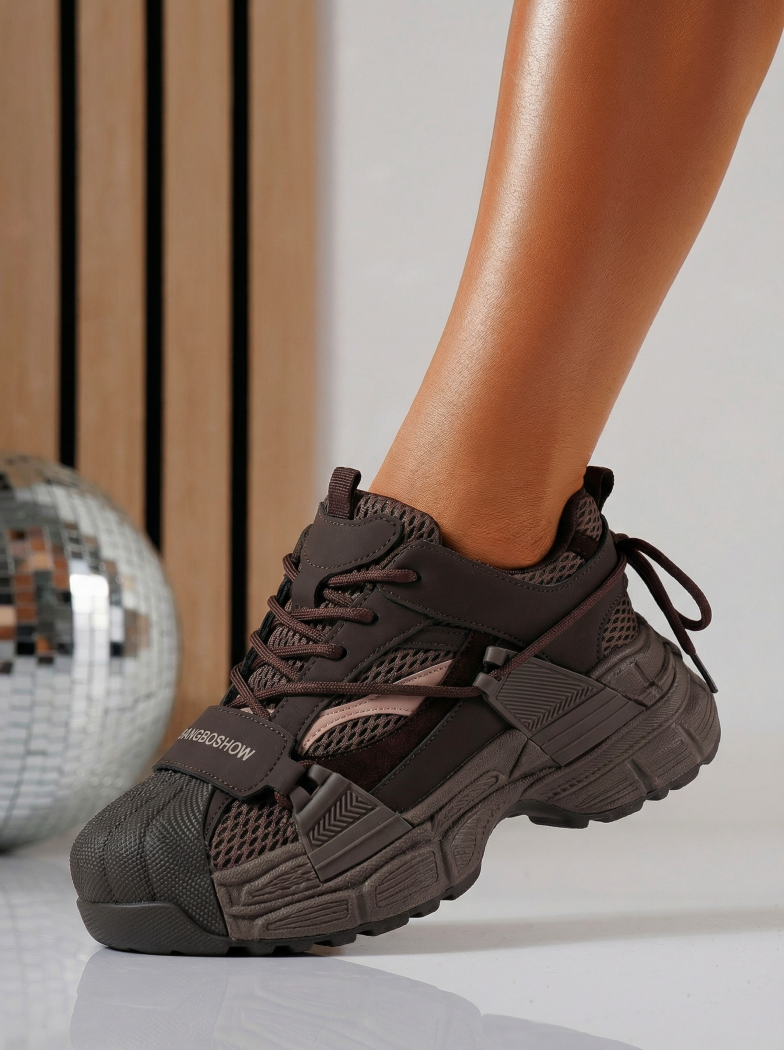 Дамски маратонки кафяви от текстилен материал Hellen #24512