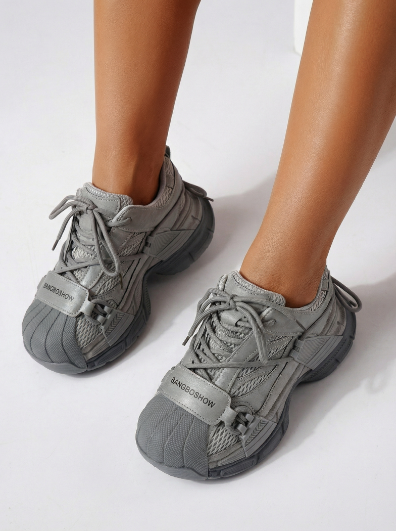 Дамски маратонки сиви от текстилен материал Hellen #24511