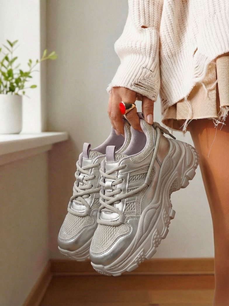 Дамски маратонки розово-златисти от текстилен материал Ianca #24515