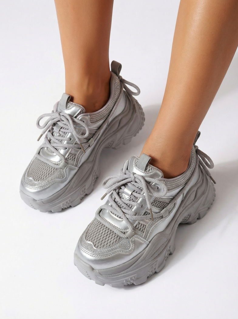 Дамски маратонки сребристи от текстилен материал Ianca #24516