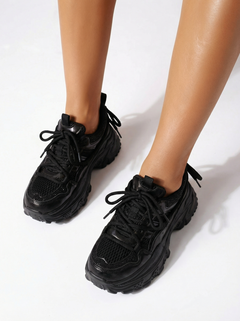 Дамски маратонки черни от текстилен материал Ianca #24514