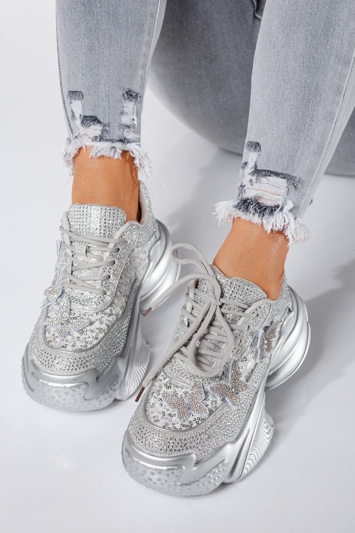 Дамски маратонки сребристи от текстилен материал Evelyn #24533