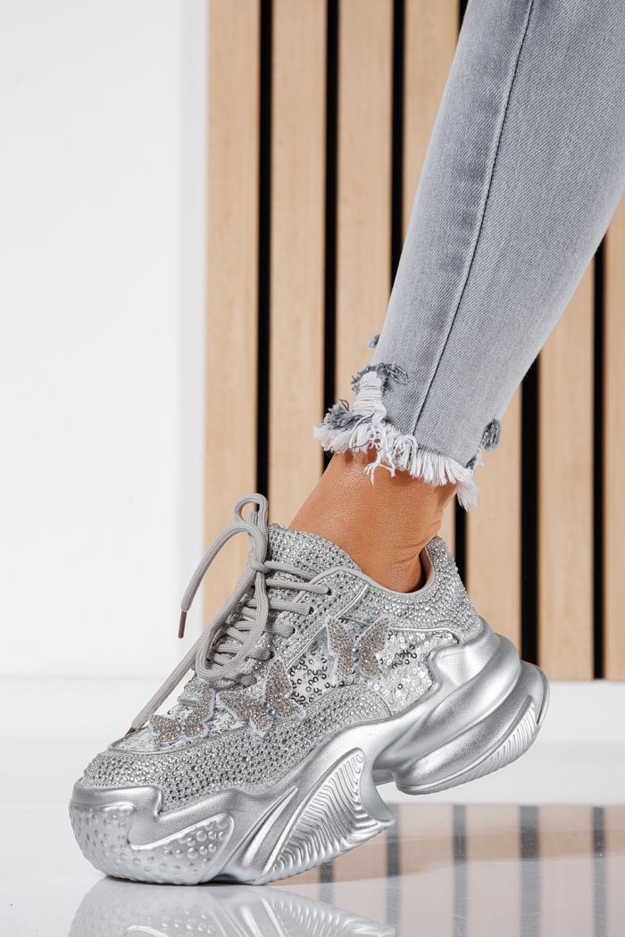 Дамски маратонки сребристи от текстилен материал Evelyn #24533