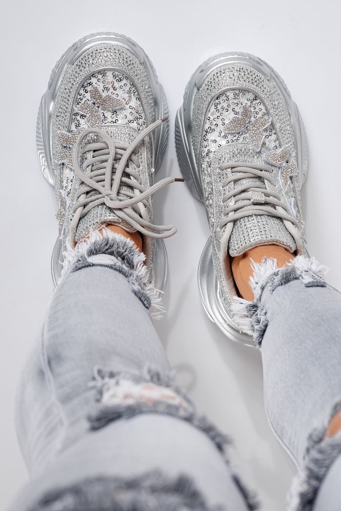 Дамски маратонки сребристи от текстилен материал Evelyn #24533