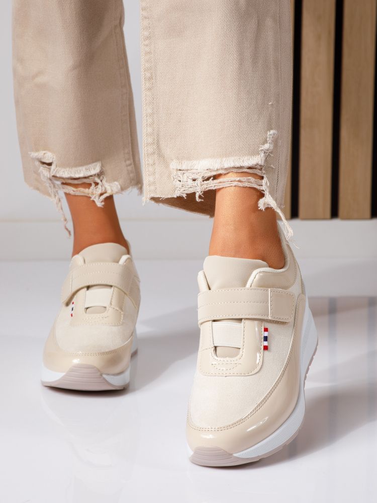 Дамски маратонки с платформа бежови от еко кожа Anais #24536