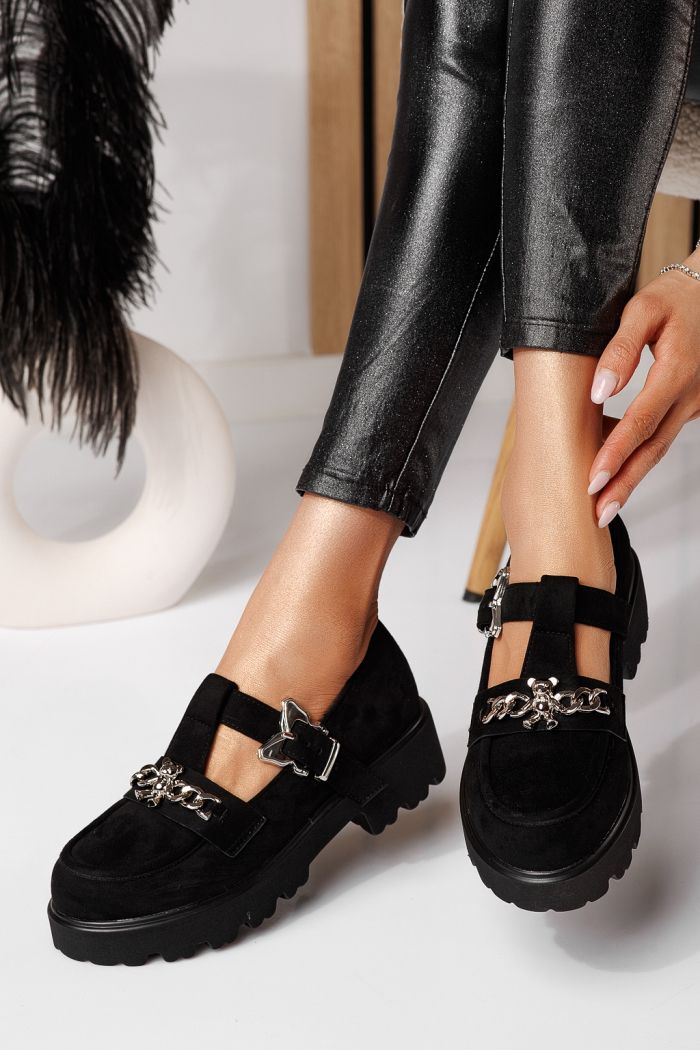 Всекидневни дамски обувки черни от обърната еко кожа Isis #24568