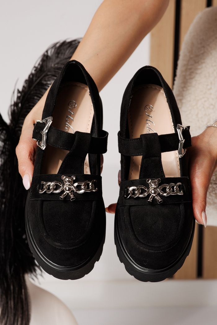 Всекидневни дамски обувки черни от обърната еко кожа Isis #24568