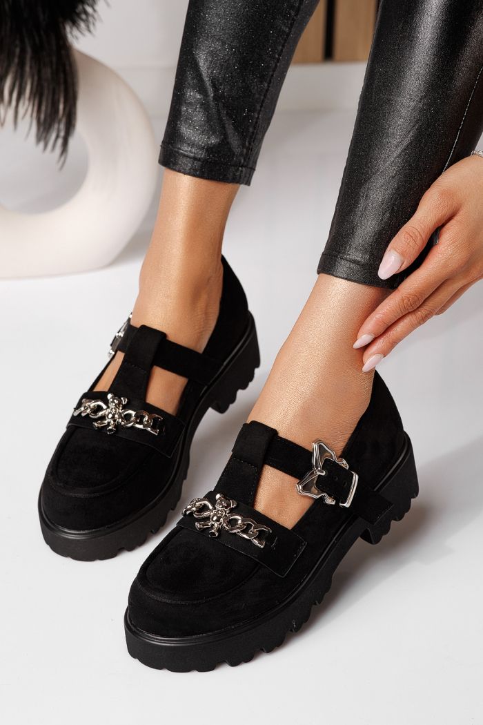 Всекидневни дамски обувки черни от обърната еко кожа Isis #24568