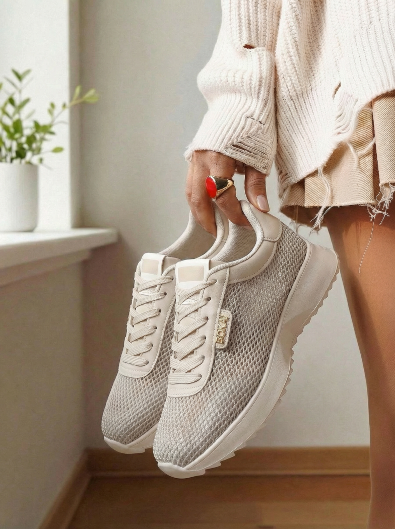 Дамски маратонки бежови от текстилен материал Elah #24462