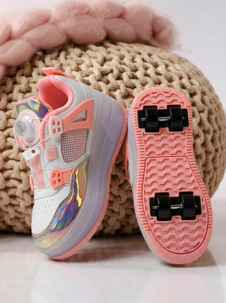 Розови екокожени ролер кецове Helys2 #24572