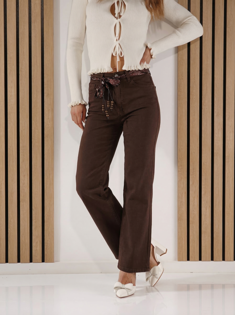 Разкроени Дамски Дънки Honey кафяви #A1412