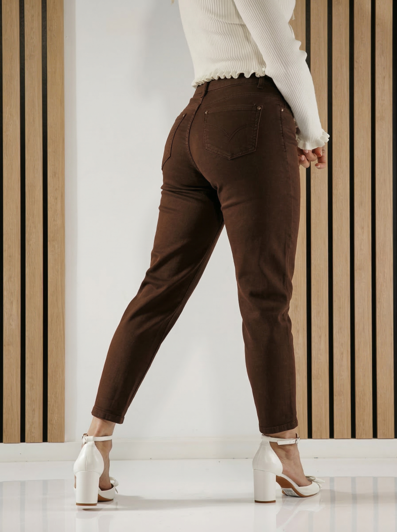 Дамски разкроени дънки Jenny кафяви #A1413