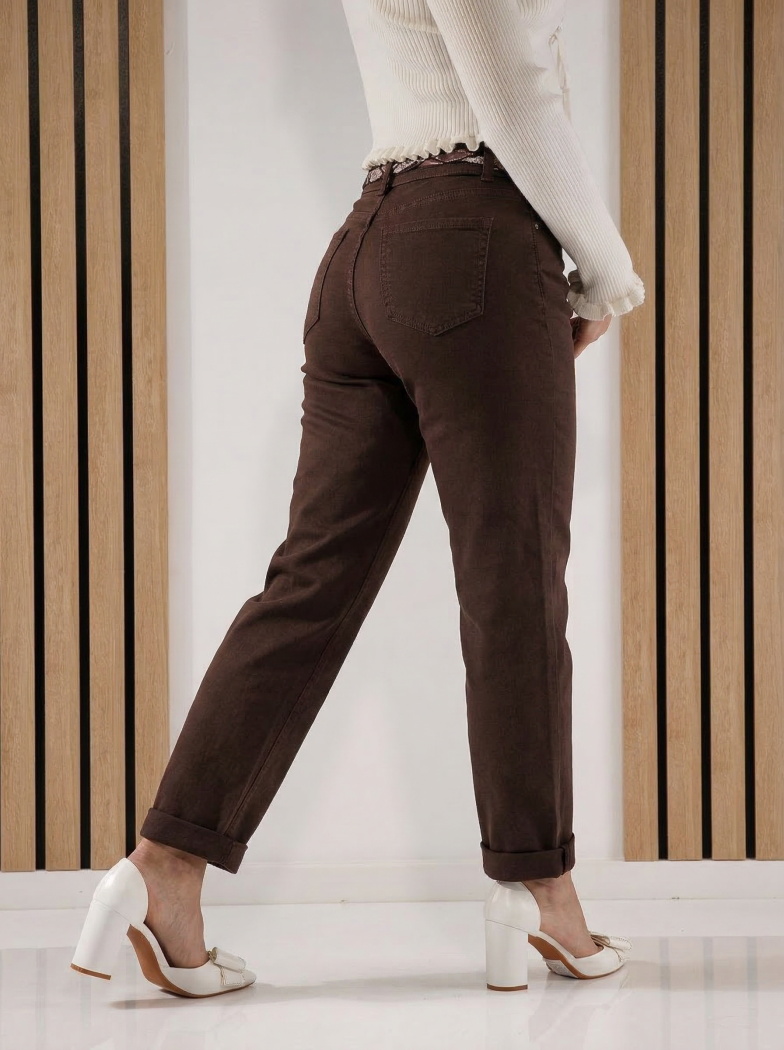 Дамски дънки с широка кройка Hannah кафяви #A1411