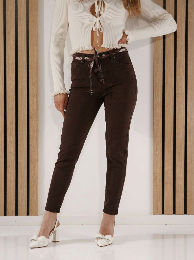 Дамски дънки с широка кройка Hannah кафяви #A1411