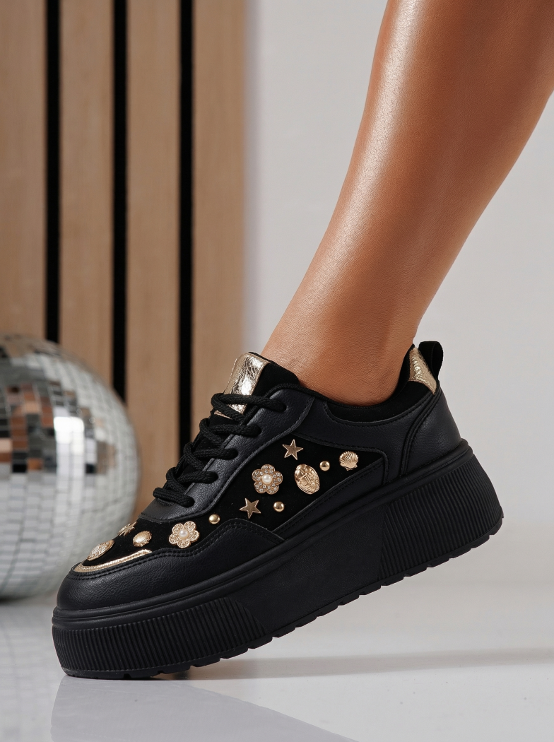 Дамски черни маратонки от екокожа Diana2 #24601