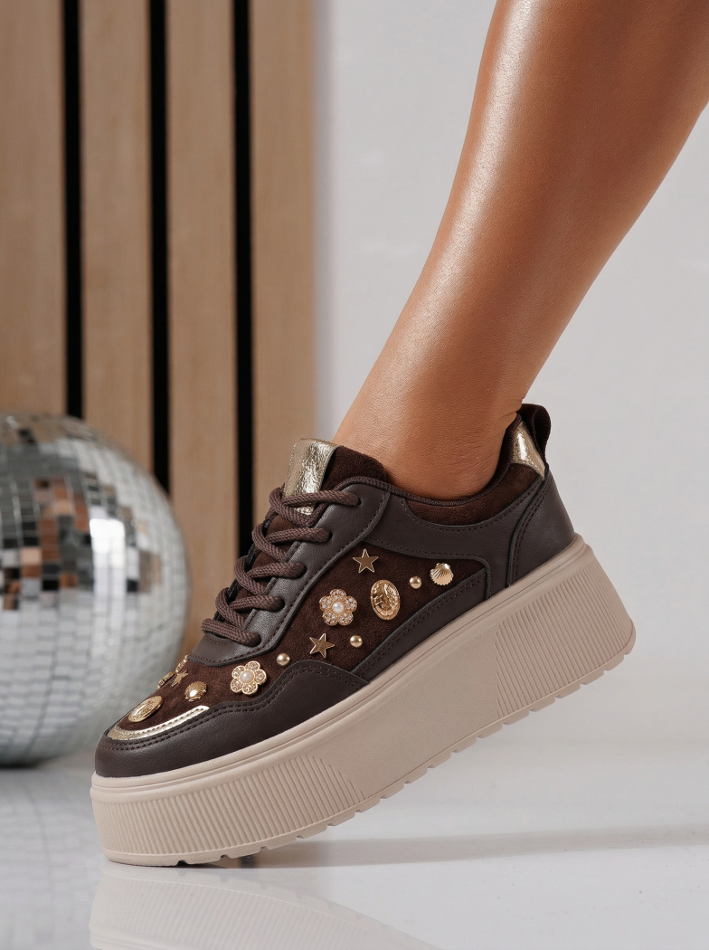 Дамски кафяви велурени екокожени маратонки Diana2 #24599