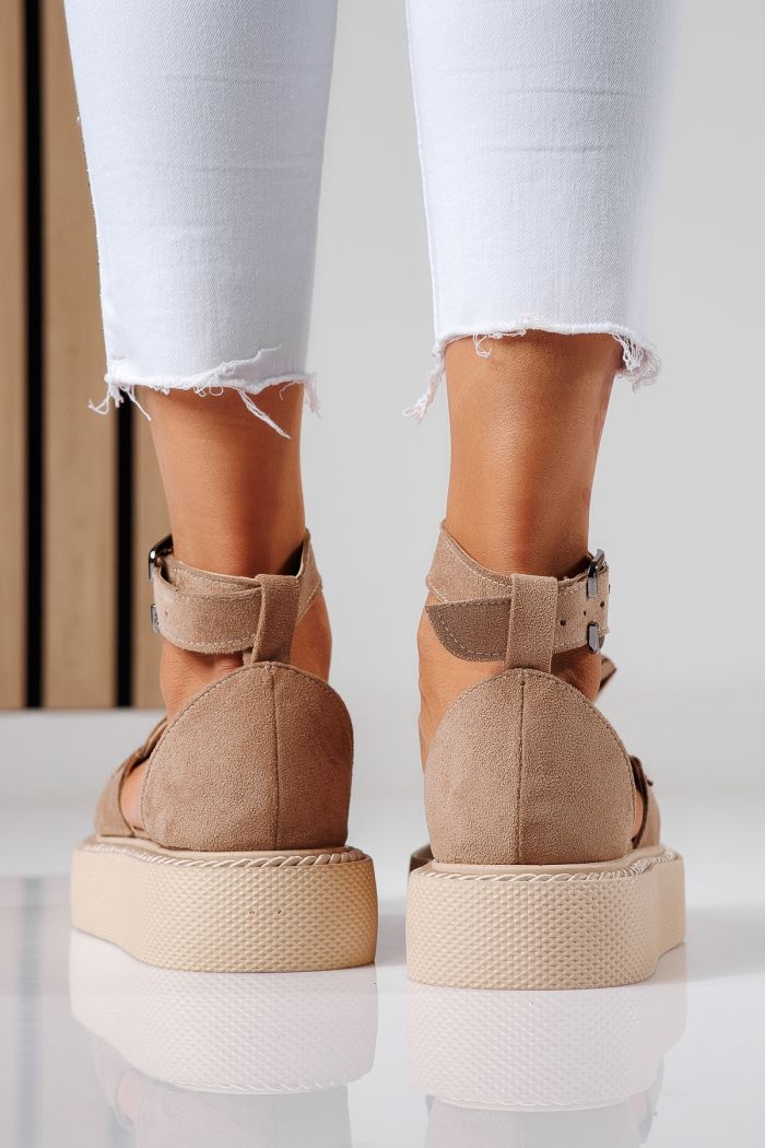 Всекидневни дамски обувки бежови от обърната еко кожа Aryan #24610