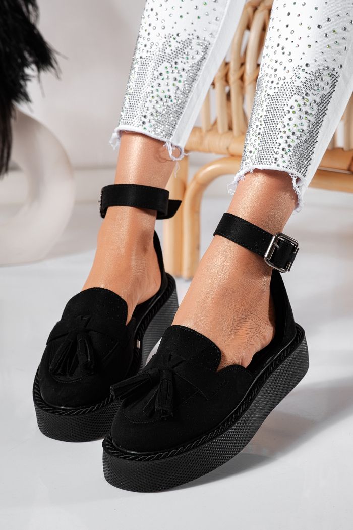 Всекидневни дамски обувки черни от обърната еко кожа Aryan #24611