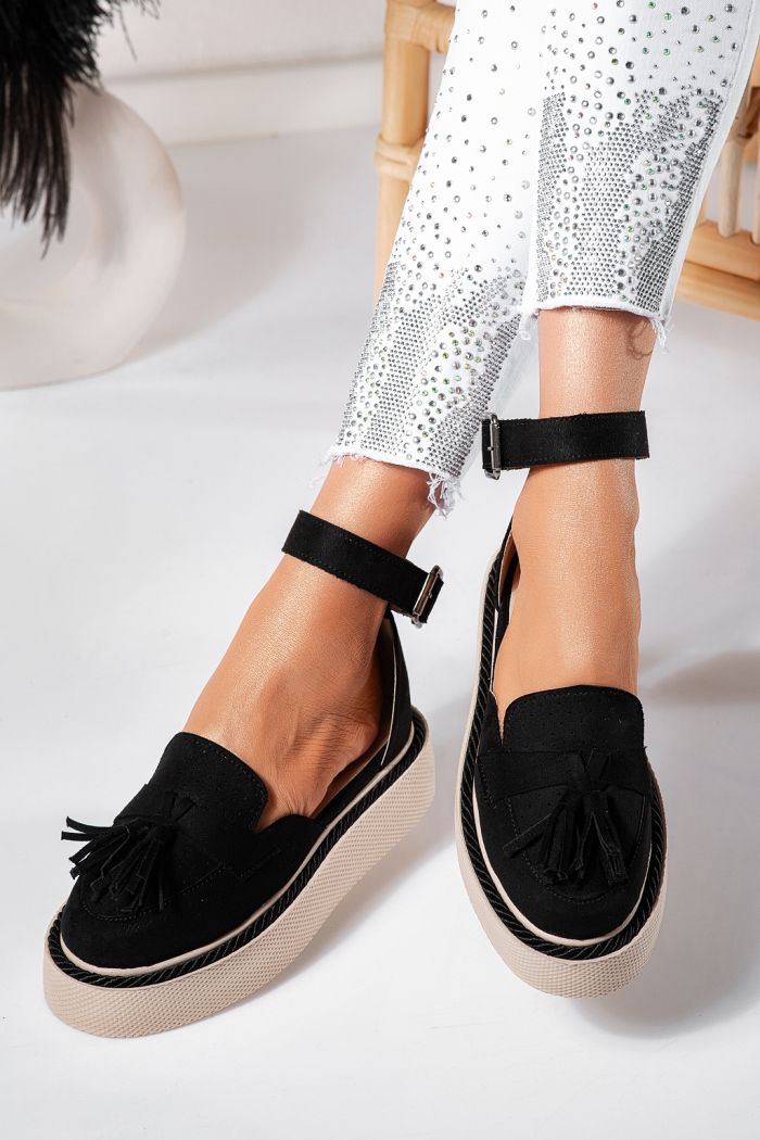 Всекидневни дамски обувки черни от обърната еко кожа Aryan #24612