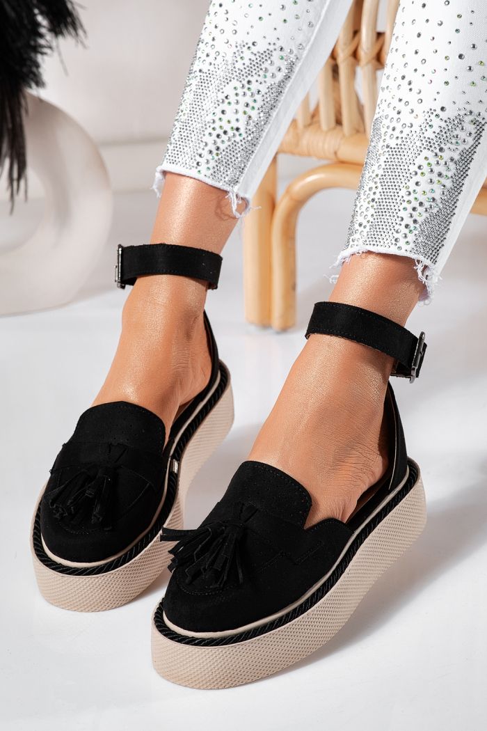 Всекидневни дамски обувки черни от обърната еко кожа Aryan #24612