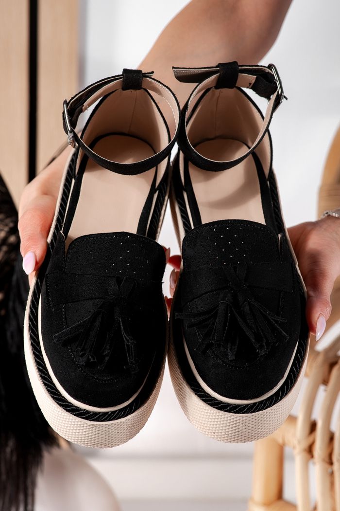 Всекидневни дамски обувки черни от обърната еко кожа Aryan #24612