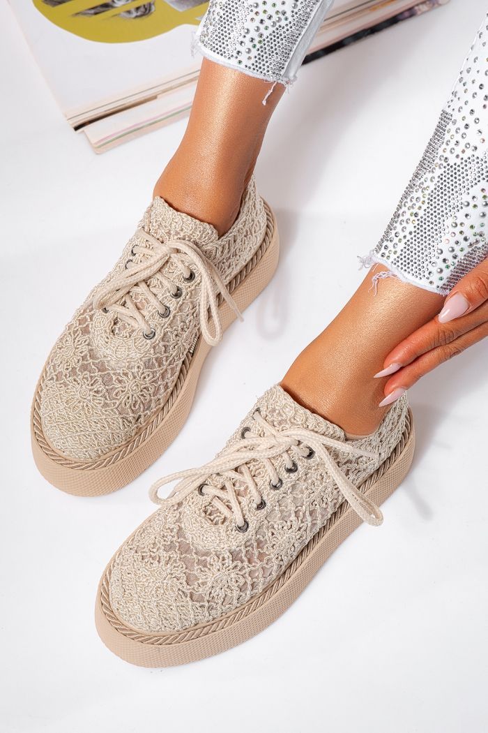 Всекидневни дамски обувки бежови от текстилен материал Asha #24614