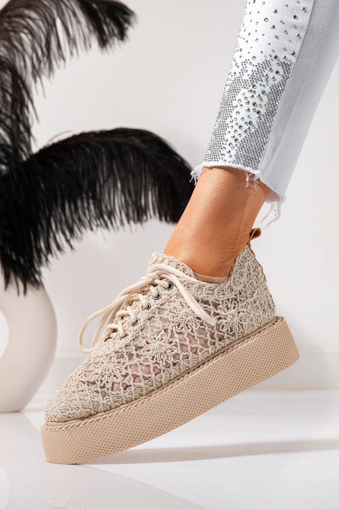 Всекидневни дамски обувки бежови от текстилен материал Asha #24614