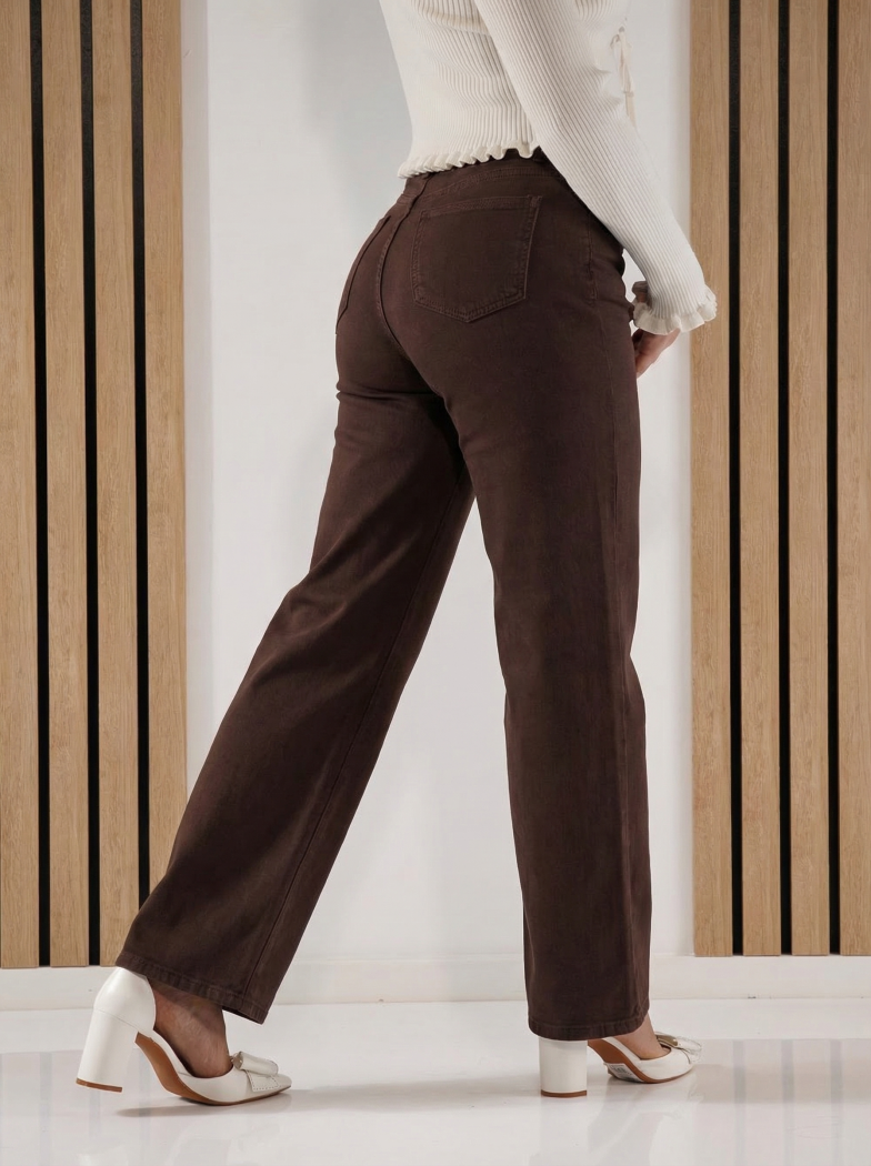 Дамски Дънки Wide Leg  Zandra кафяви #A1426