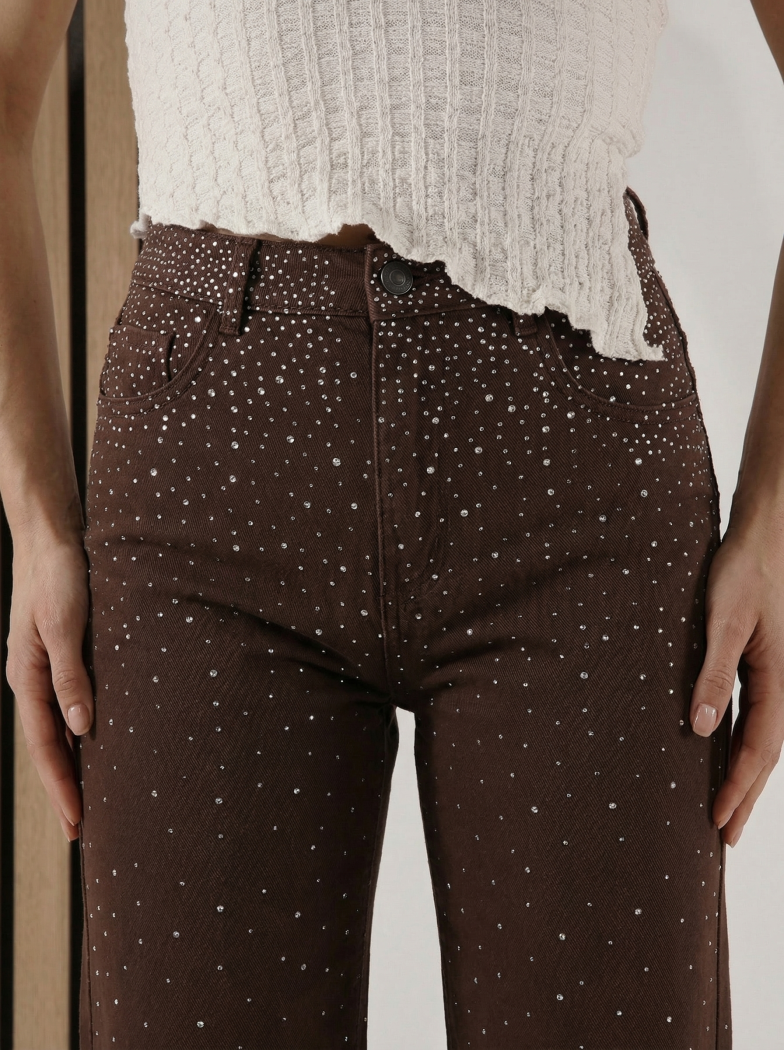 Дамски Дънки Wide Leg  Zandra кафяви #A1426