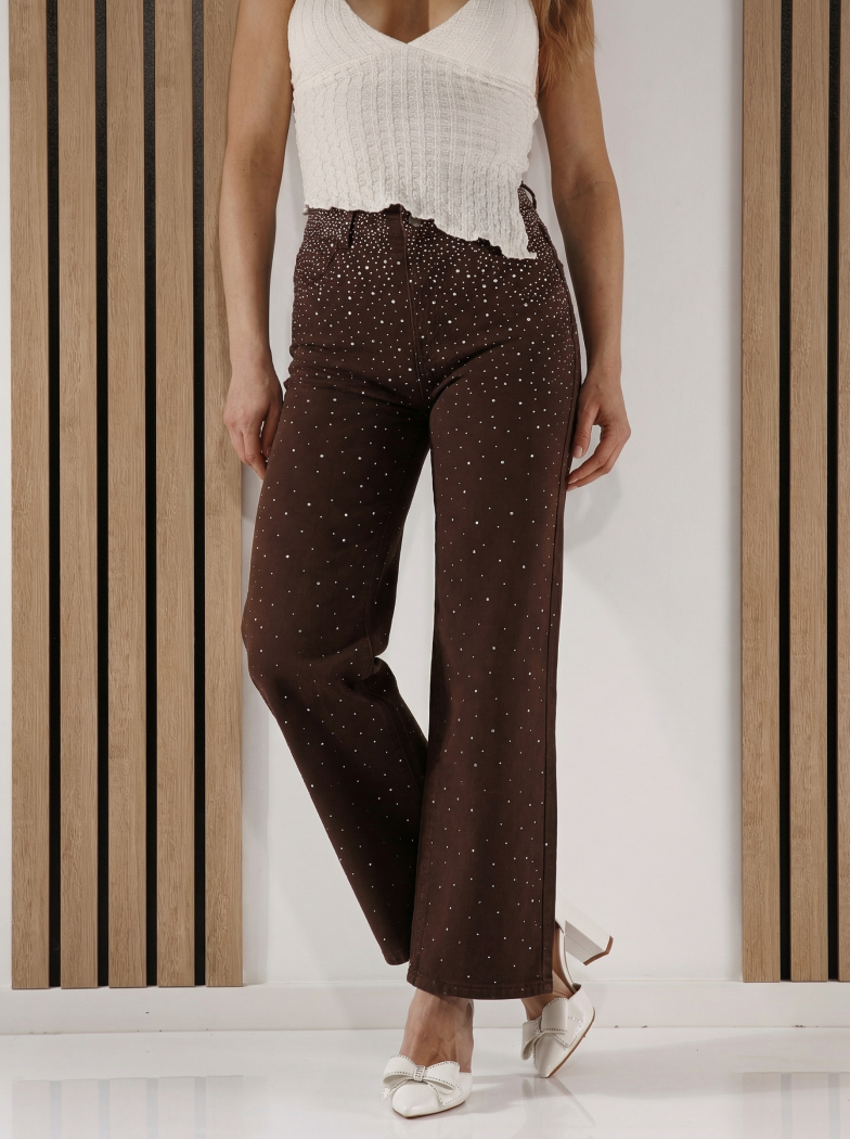 Дамски Дънки Wide Leg  Zandra кафяви #A1426