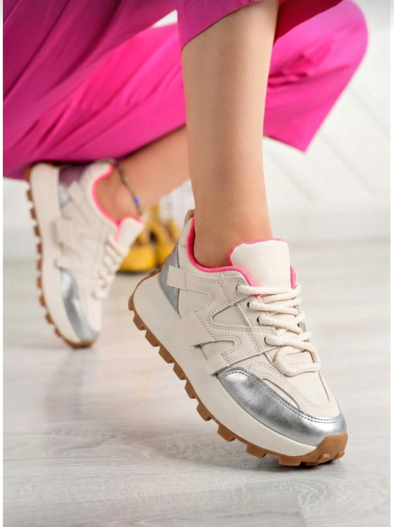 Дамски маратонки сребристи от еко кожа Geo #18082