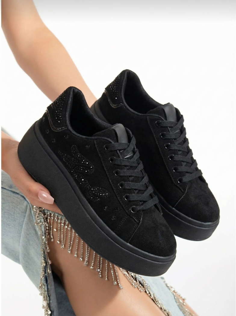 Дамски маратонки черни от обърната еко кожа Saphira #24680