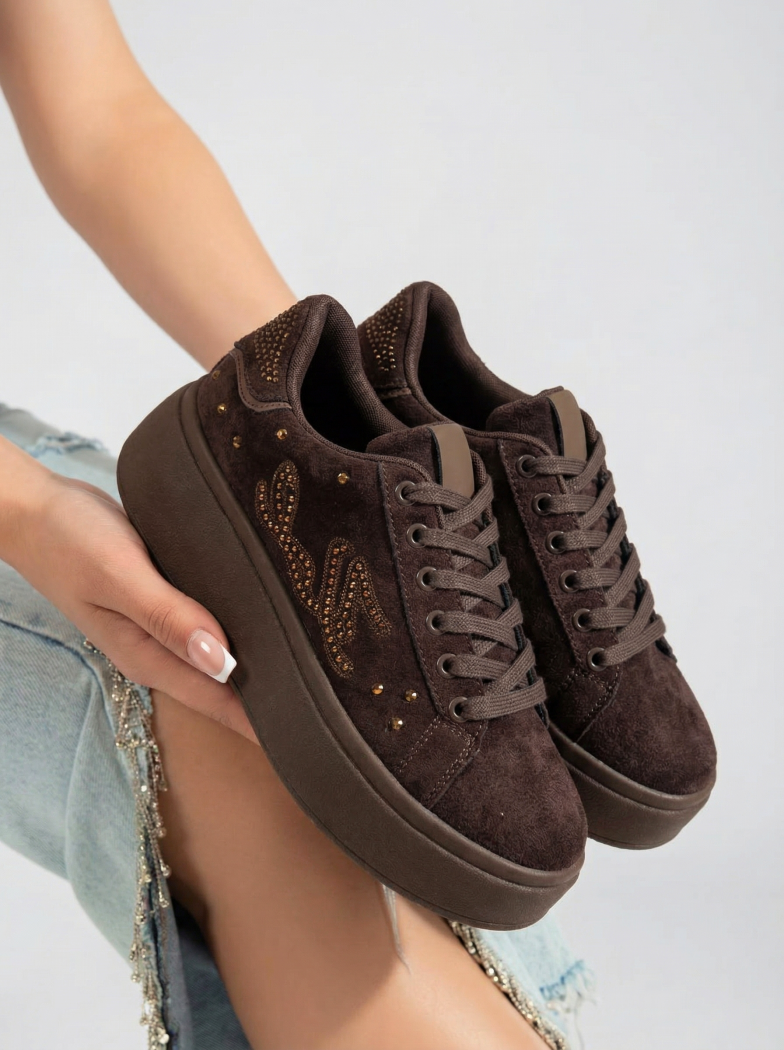 Дамски маратонки кафяви от обърната еко кожа Saphira #24681