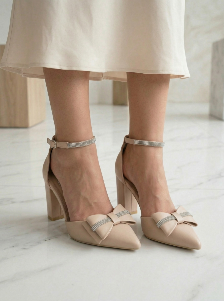 Дамски обувки с ток бежови от еко кожа Elis #24675