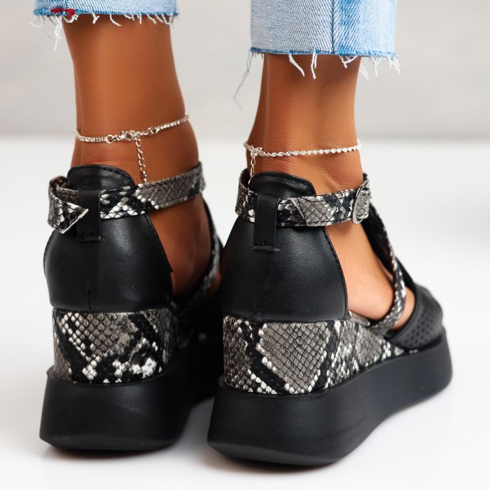 Дамски черни сандали на платформа от екокожа Nicolle #24688