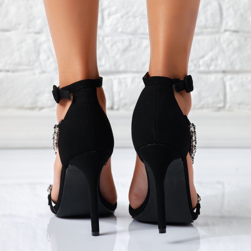 Дамски черни сандали на ток от еко кожа Tessa #24691