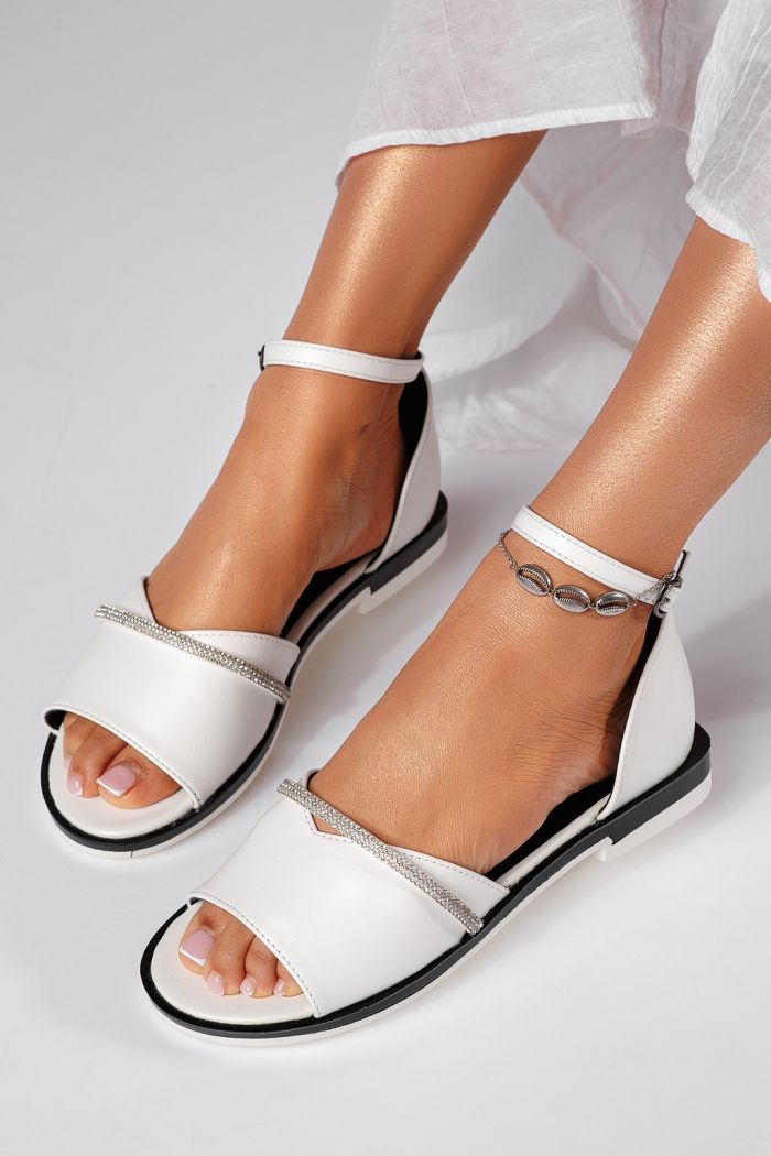 Дамски сандали с платформа бели от еко кожа Aimee #24706