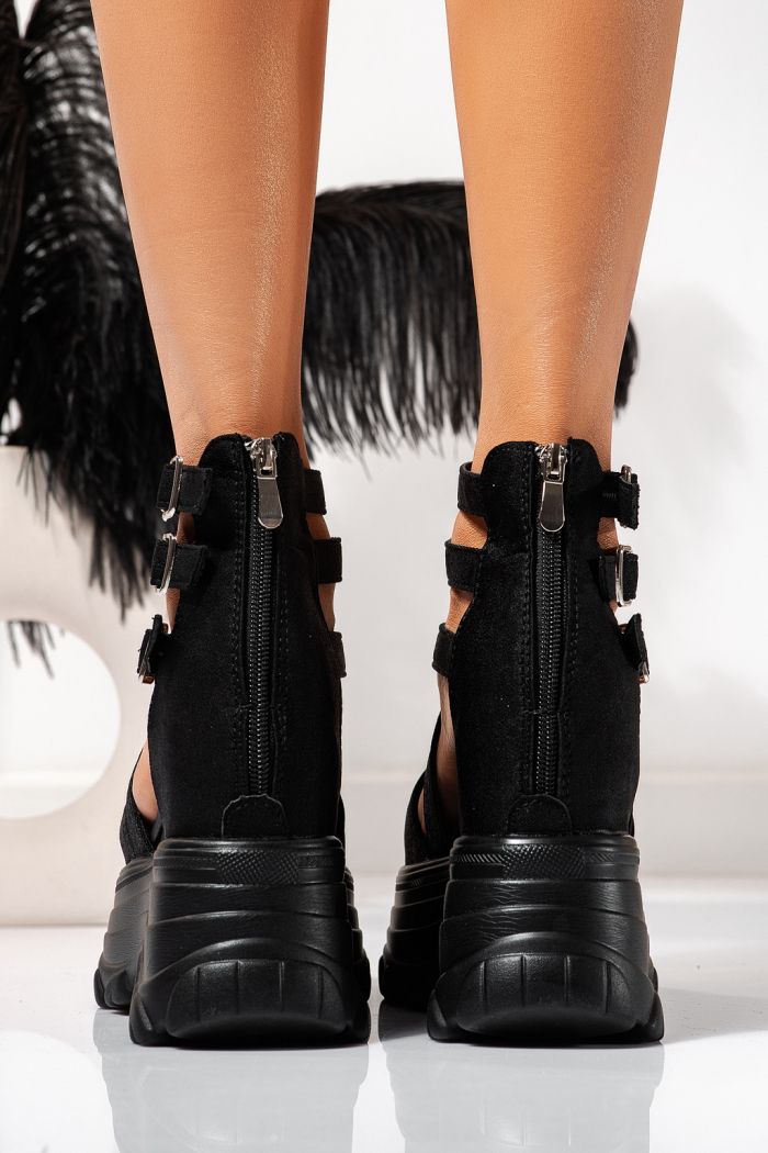 Дамски сандали с платформа черни от текстилен материал Jeremi #24733