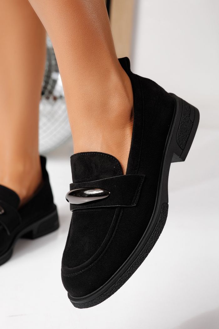 Pantofi casual dama negri din piele ecologica intoarsa Chiara #24908